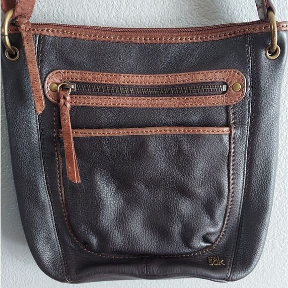 The Sak Brown Leather Crossbody Bag with Canvas Strap - Picture 3 of 5